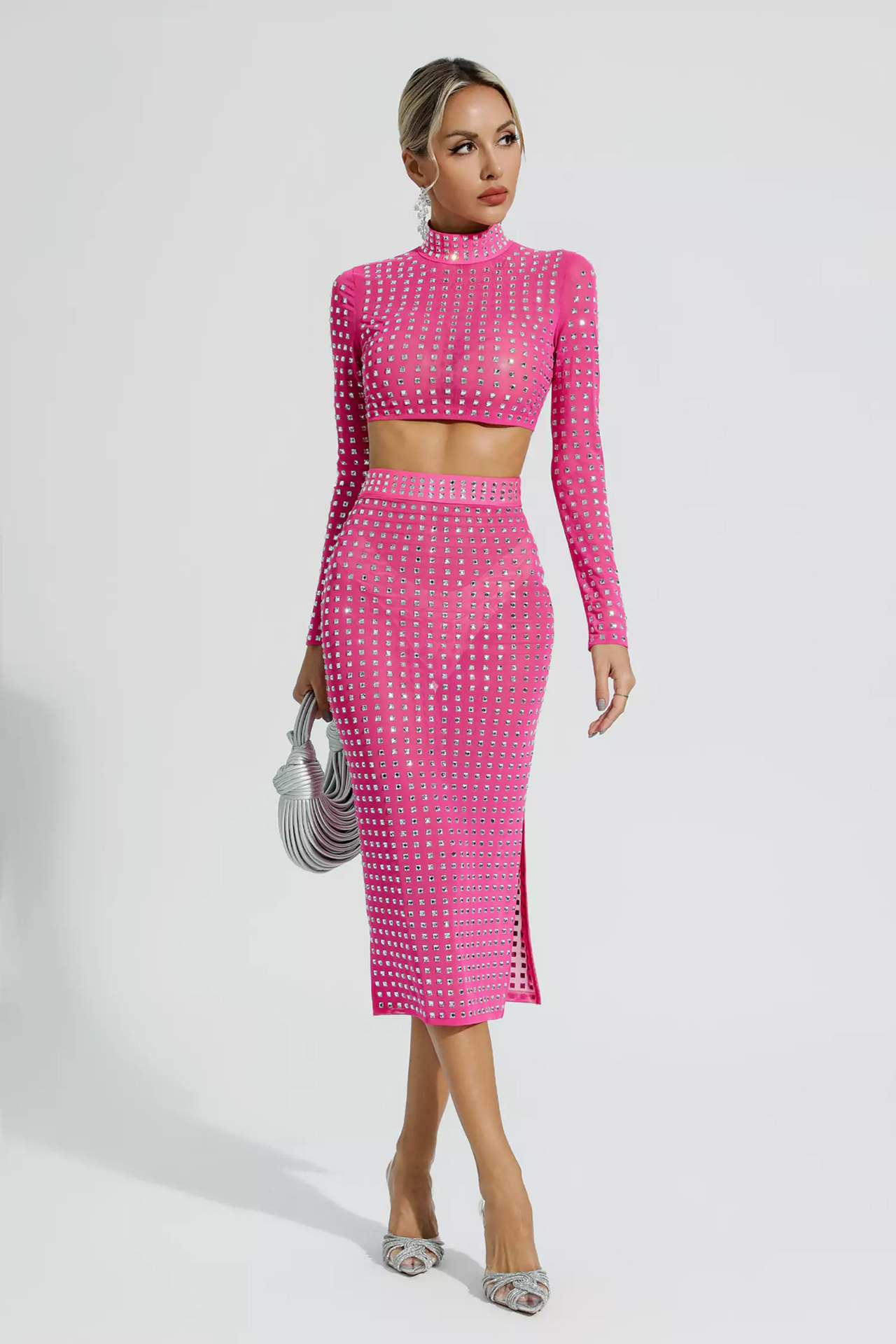 Isla Long Sleeve Two Pieces Set In Rose Red