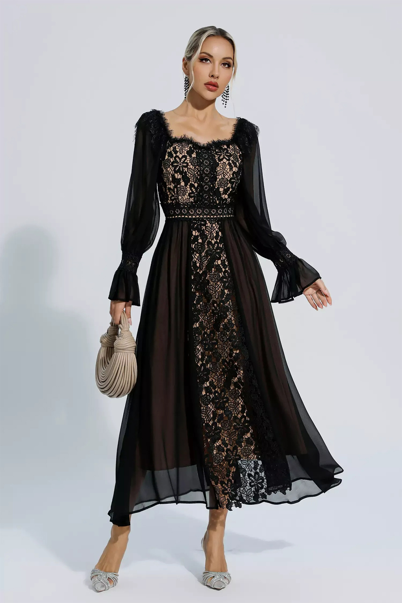 Aliana Floral Hollow Long Sleeve Dress