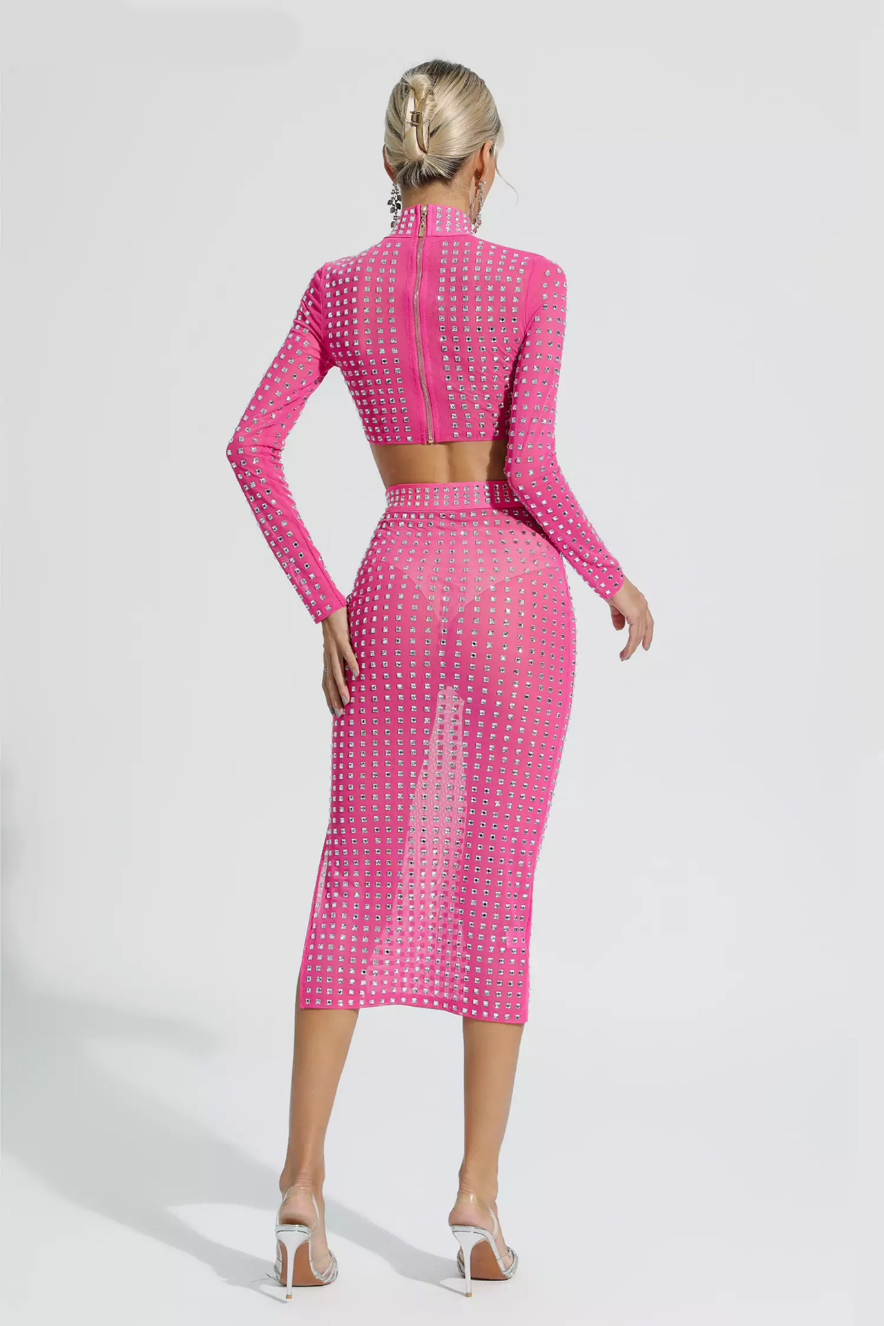 Isla Long Sleeve Two Pieces Set In Rose Red