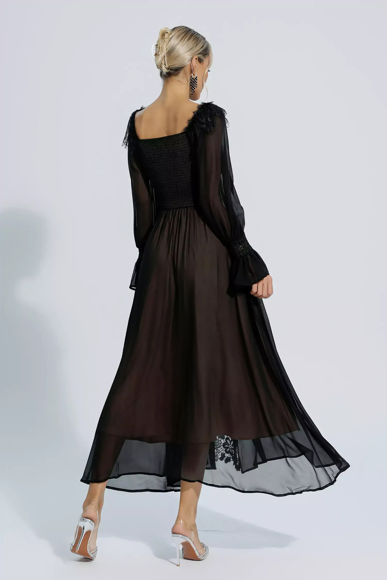 Aliana Floral Hollow Long Sleeve Dress