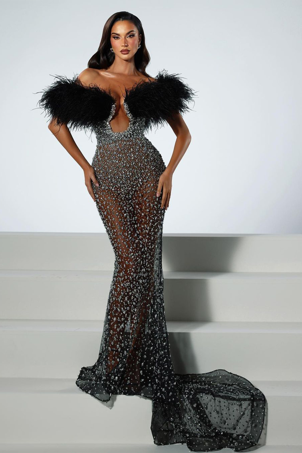 Aniya Feather Sequined Maxi Dress