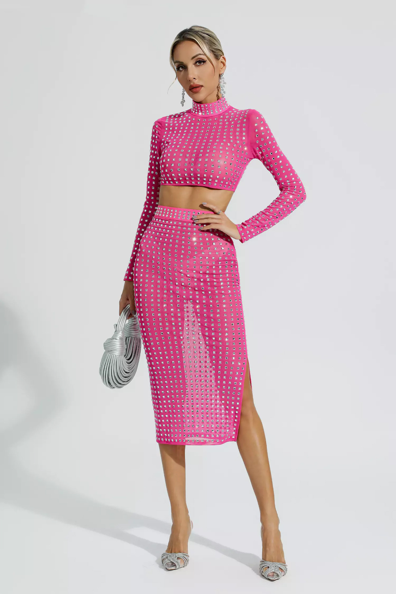 Isla Long Sleeve Two Pieces Set In Rose Red