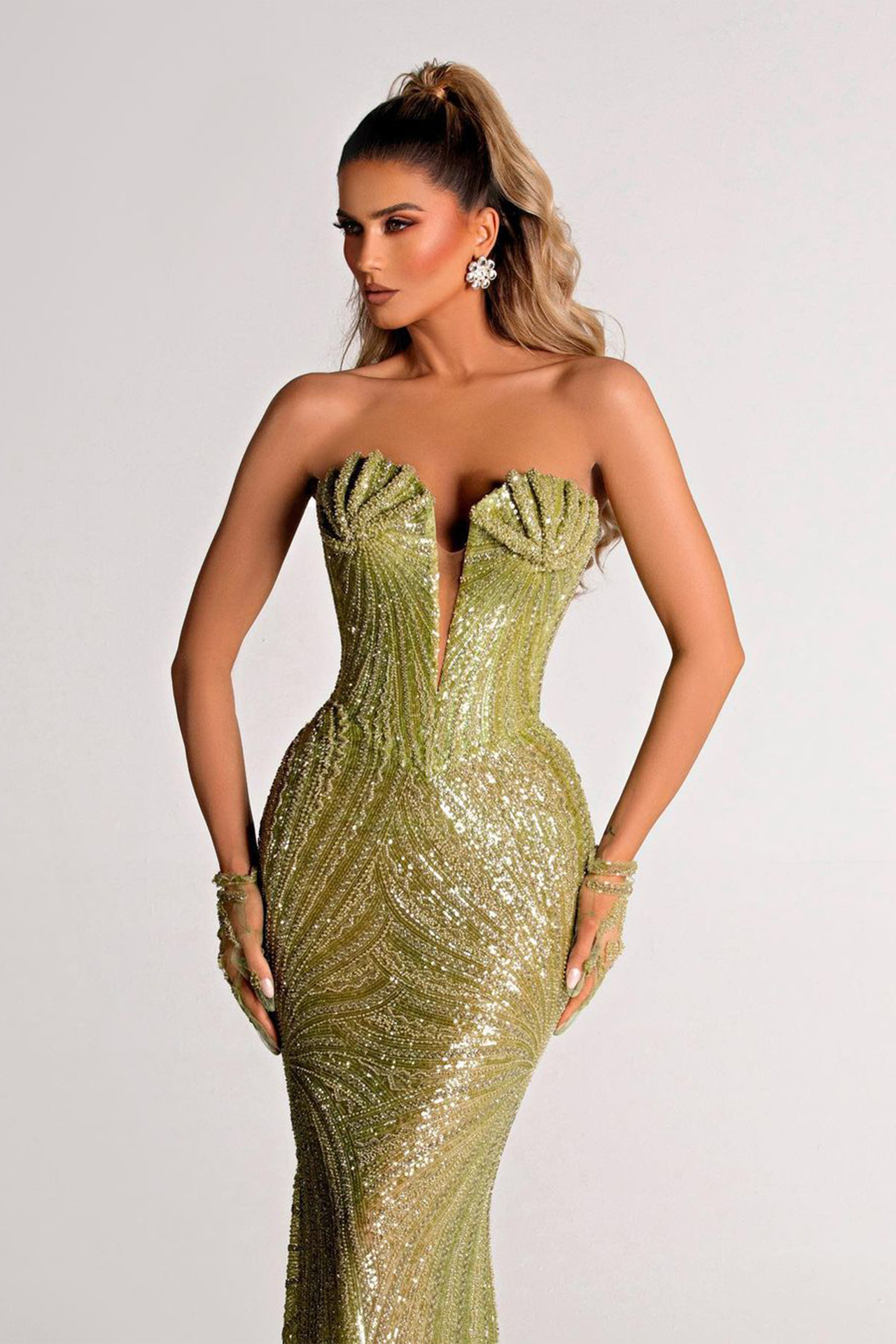 Taylor Sequined  Maxi Dress In Green