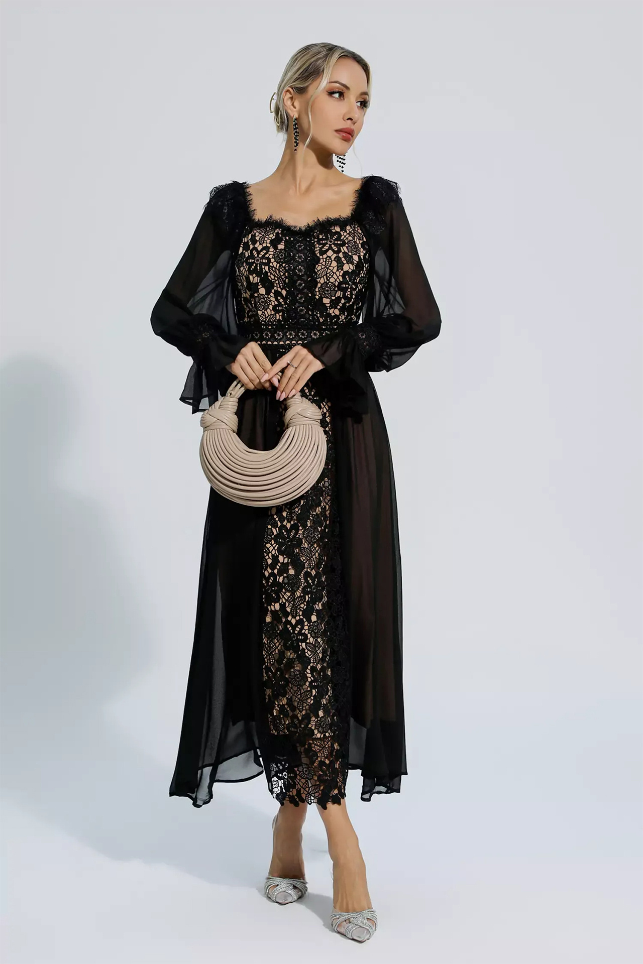 Aliana Floral Hollow Long Sleeve Dress