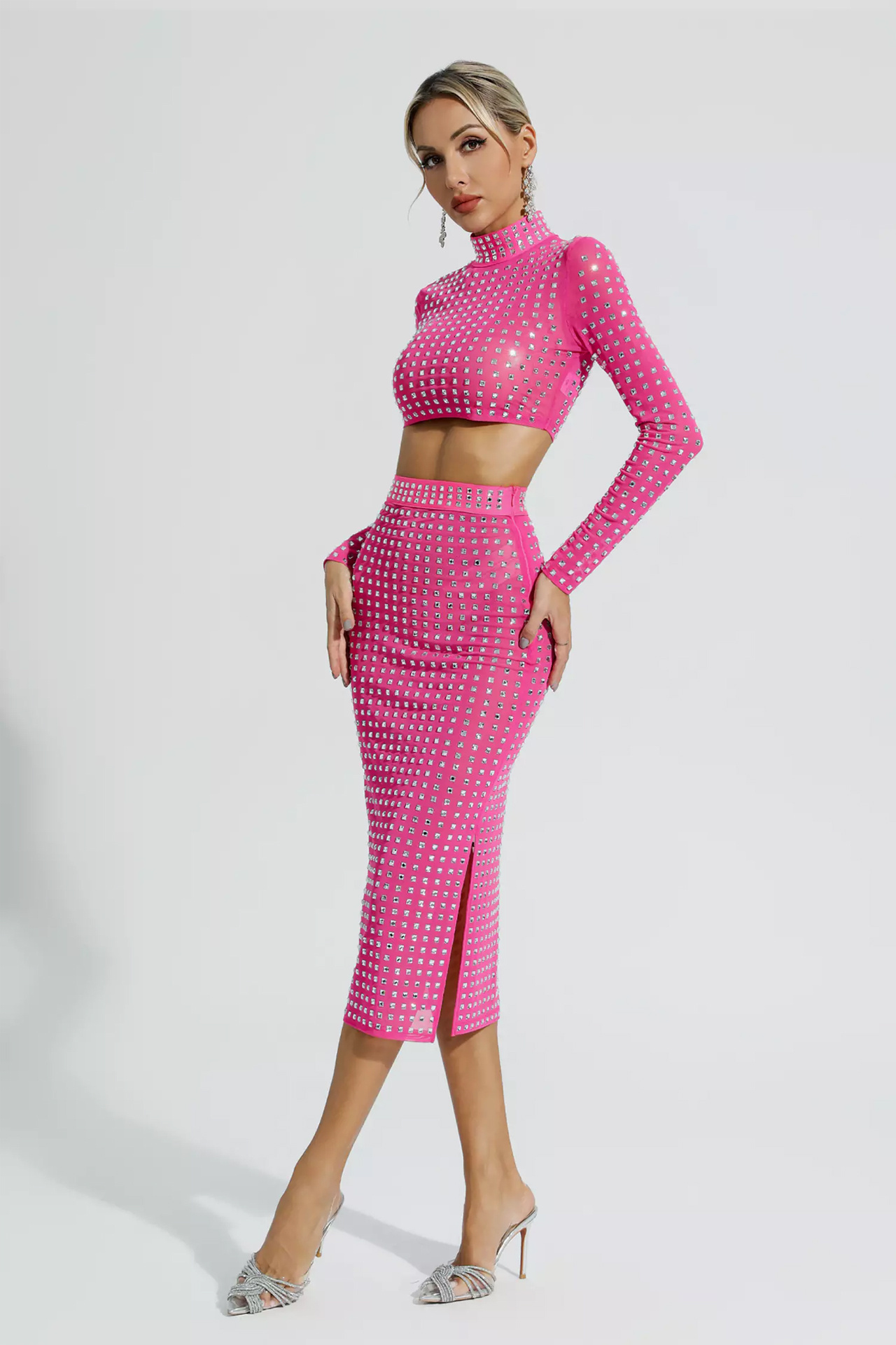 Isla Long Sleeve Two Pieces Set In Rose Red