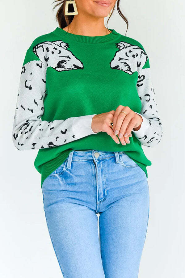 Always Spot Leopard Print Crew Neck Long Sleeve Sweater