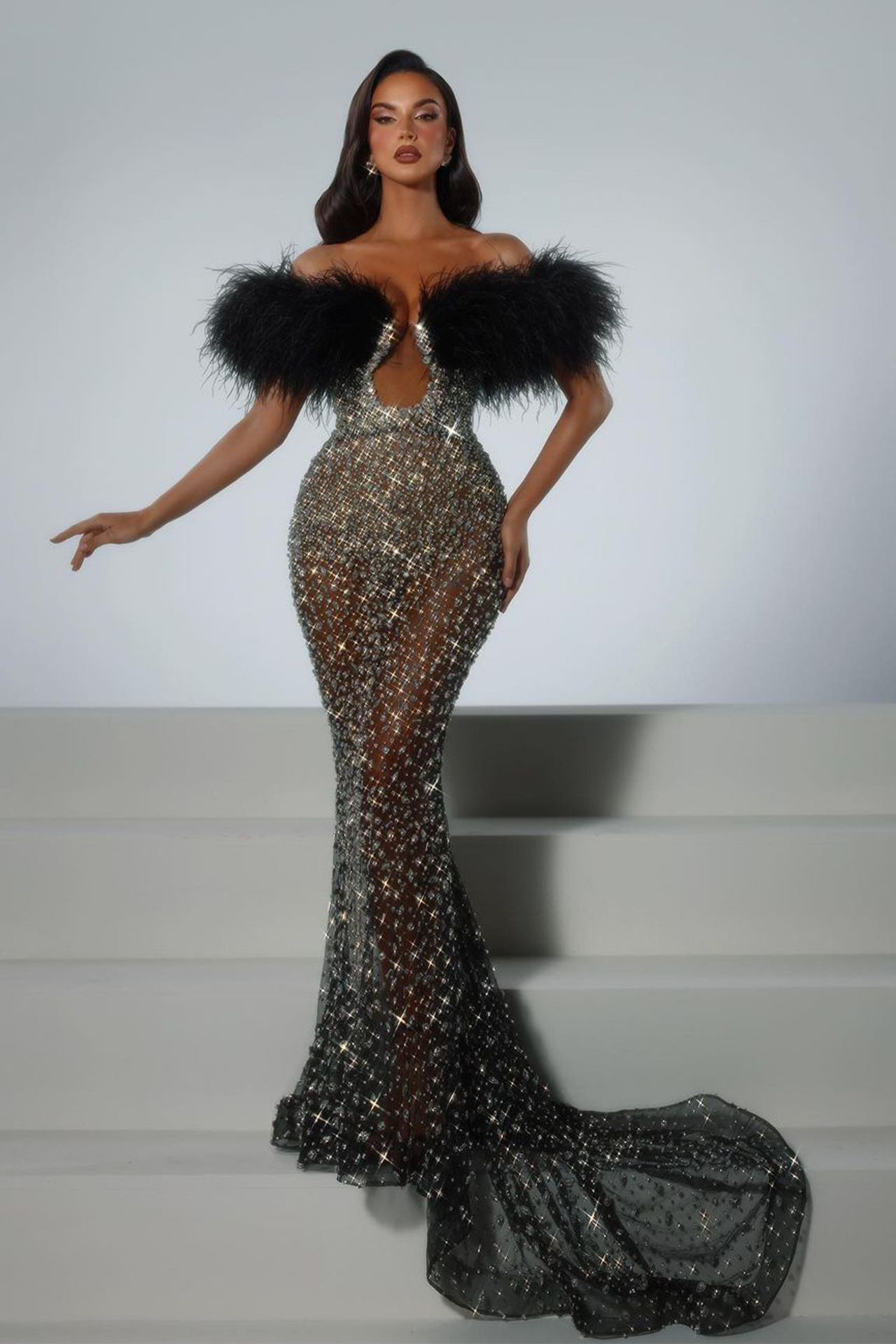 Aniya Feather Sequined Maxi Dress