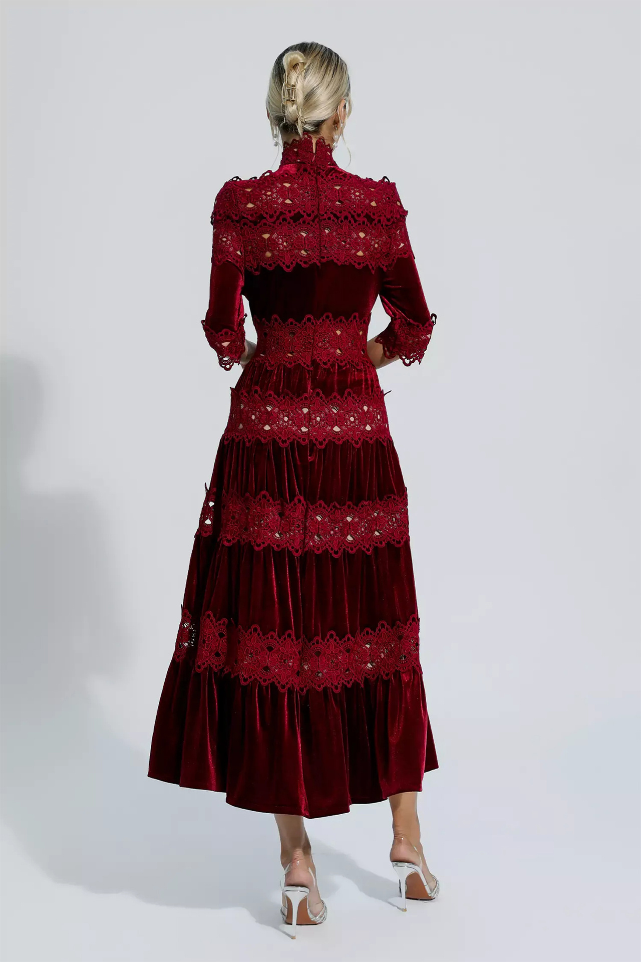 Henley Cut Out Long Sleeve Dress In Wine Red