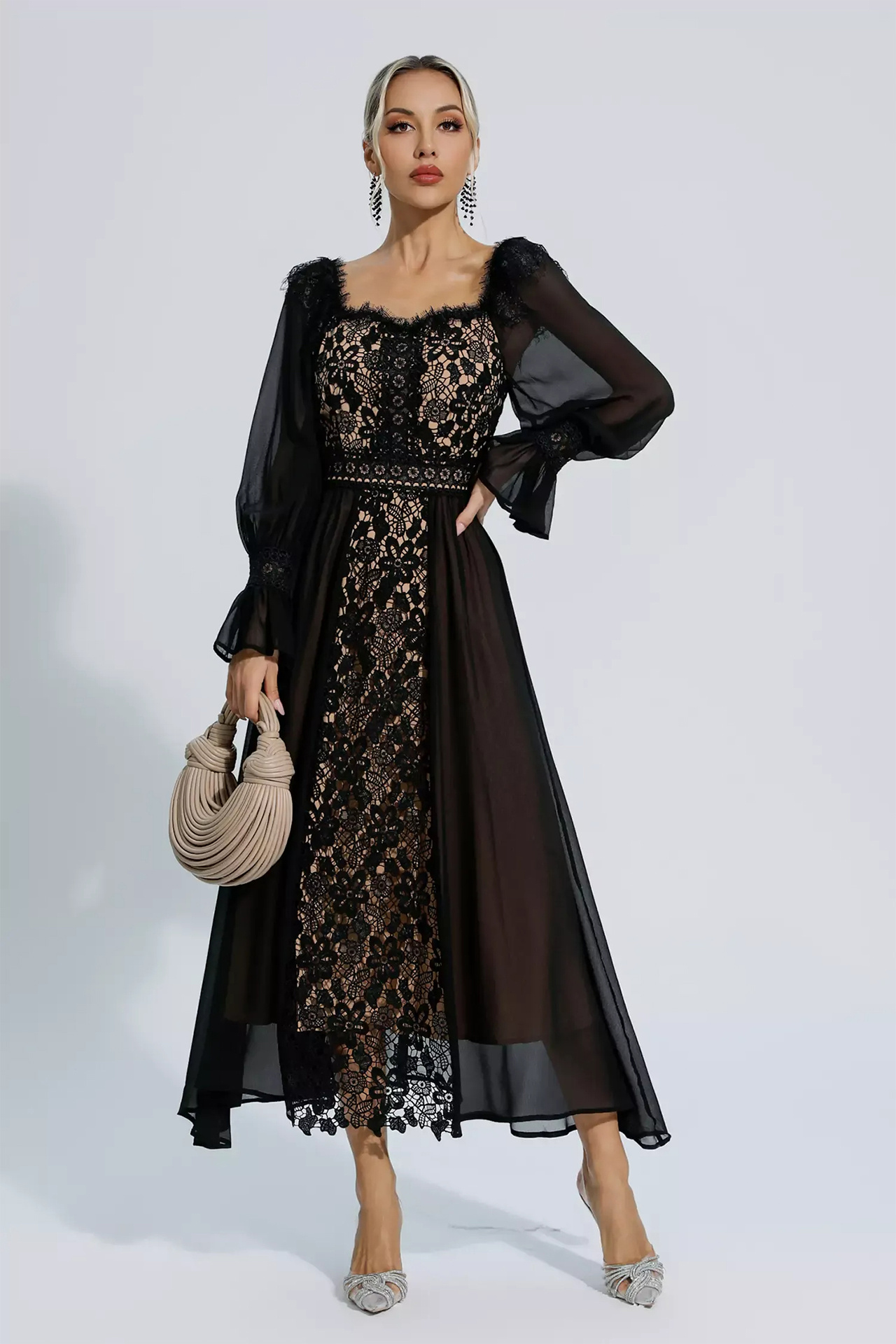 Aliana Floral Hollow Long Sleeve Dress