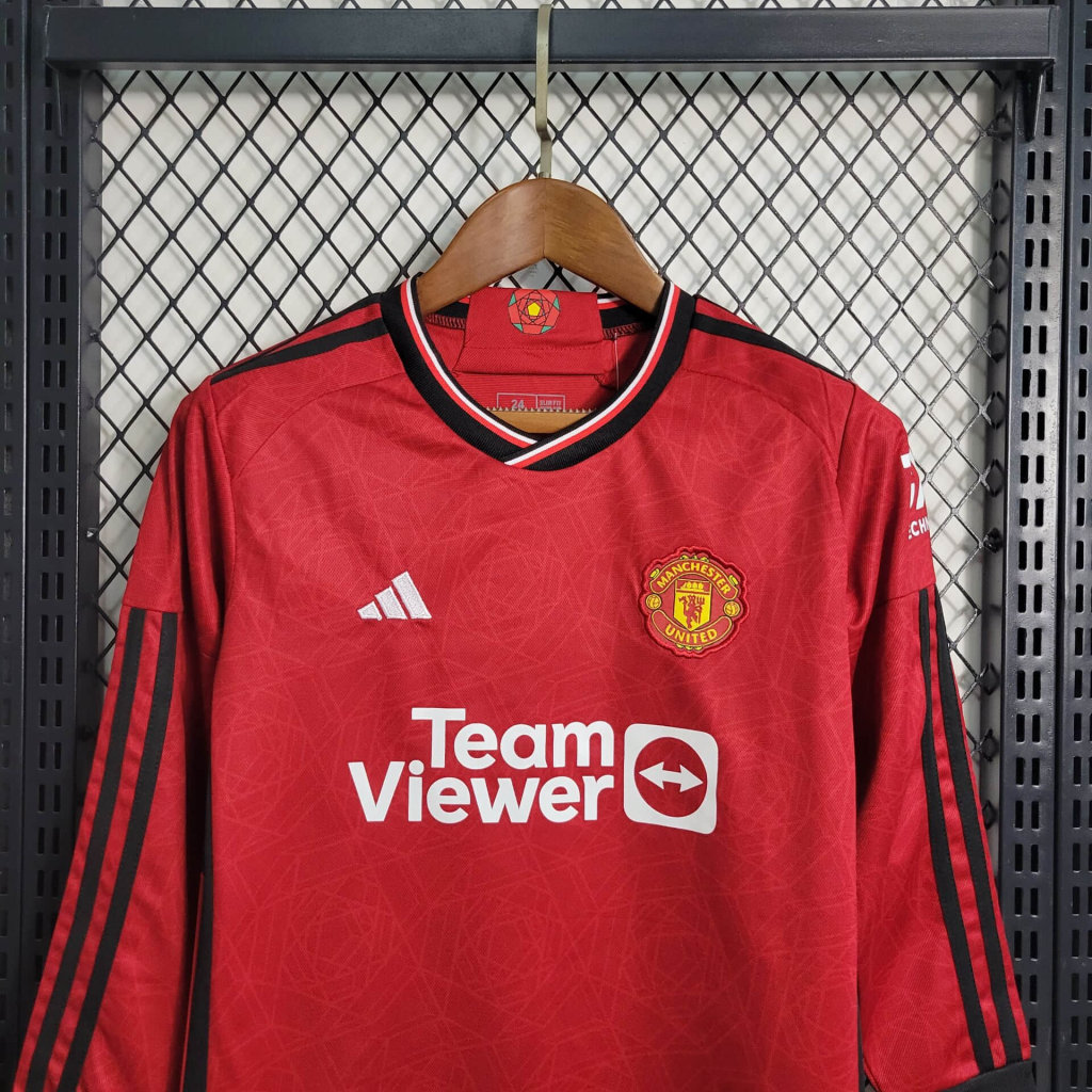 Manchester United 23-24 Home Stadium Long Sleeve Kids Kit