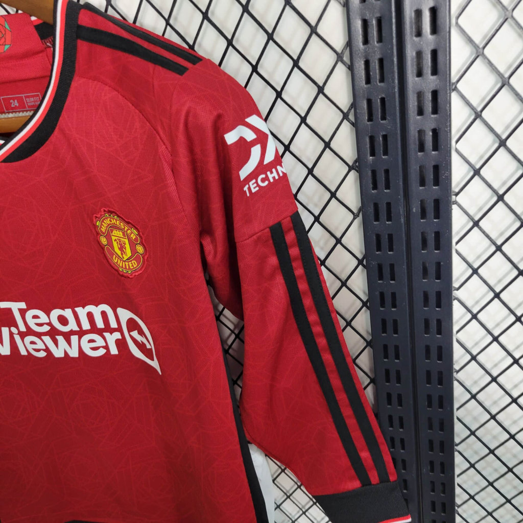 Manchester United 23-24 Home Stadium Long Sleeve Kids Kit