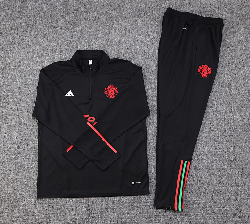 Manchester United 23-24 Kids Long Sleeve Training Set Black and Red